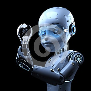 Cute robot hold light bulb